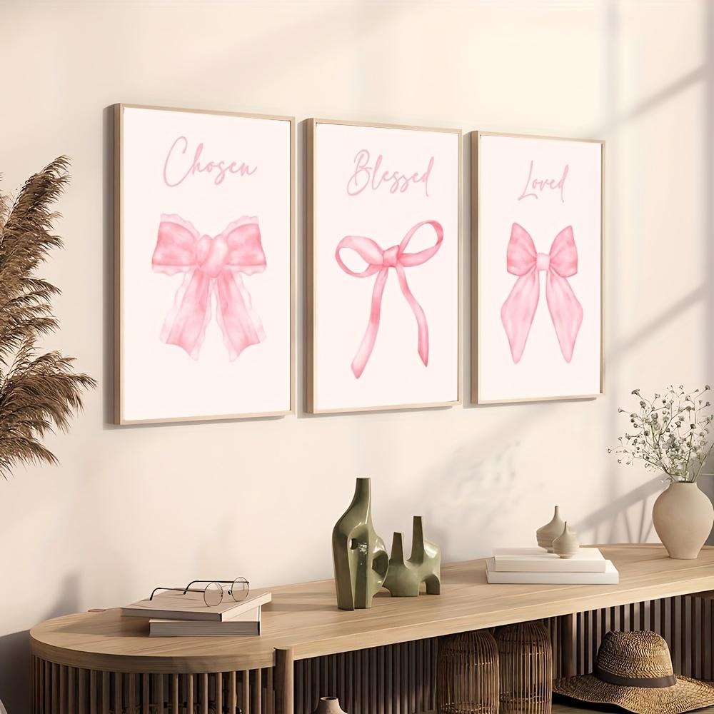 Pink Bow Motivational Wall Art Set