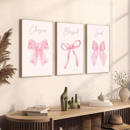 Pink Bow Motivational Wall Art Set