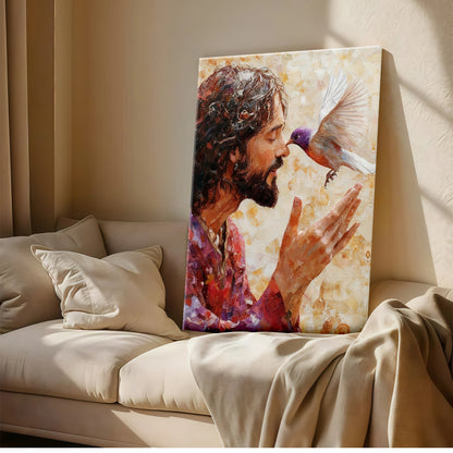 Smiling Jesus Canvas Wall Art - Joyful Laughing Christ Portrait - Heartwarming Christian Home Decor