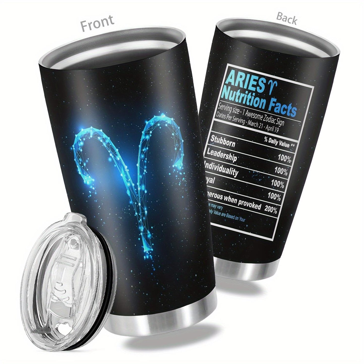 1pc Constellation Tumbler with Lid - Zodiac Design, Vacuum Insulated Stainless Steel Water Bottle (20oz), Hot & Cold Drinks for Travel, Office, School - Birthday/Valentine's Gift for Astronomy Lovers