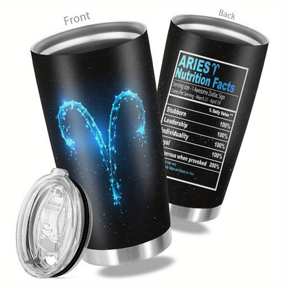 Zodiac Constellation artwork on 20oz insulated tumbler, front and back product view