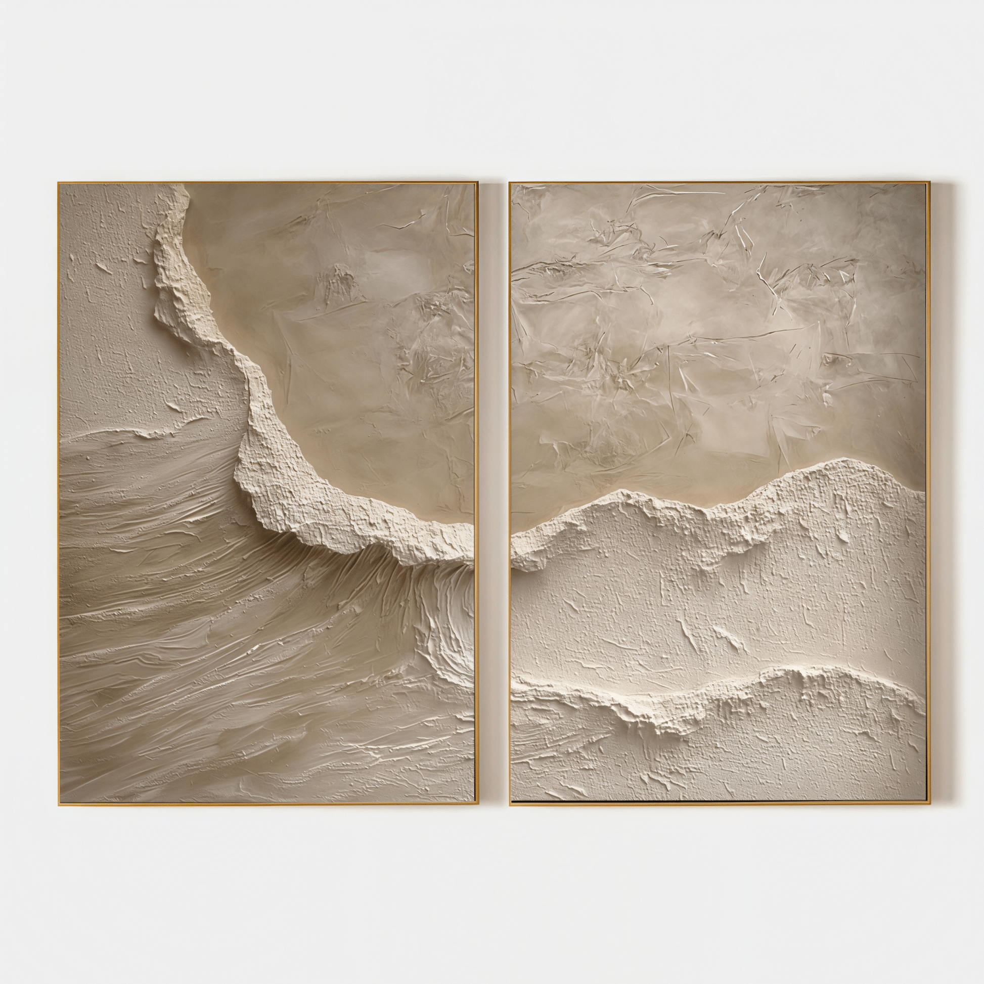 3D Heavy Texture Neutral Beige Diptych CZ0093 - Viral Wall Art
