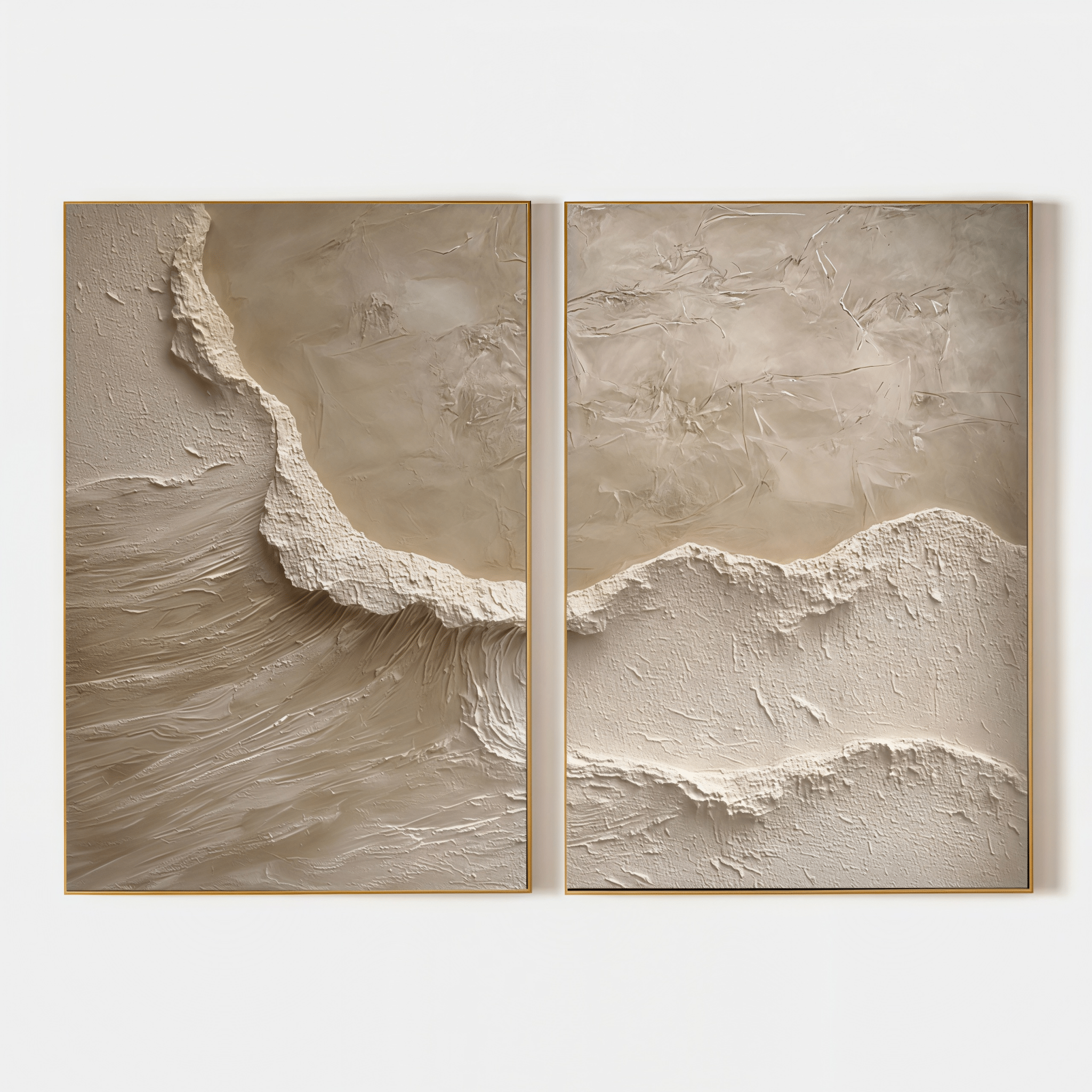 3D Heavy Texture Neutral Beige Diptych CZ0093 - Viral Wall Art