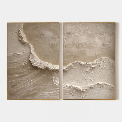 3D Heavy Texture Neutral Beige Diptych CZ0093 - Viral Wall Art