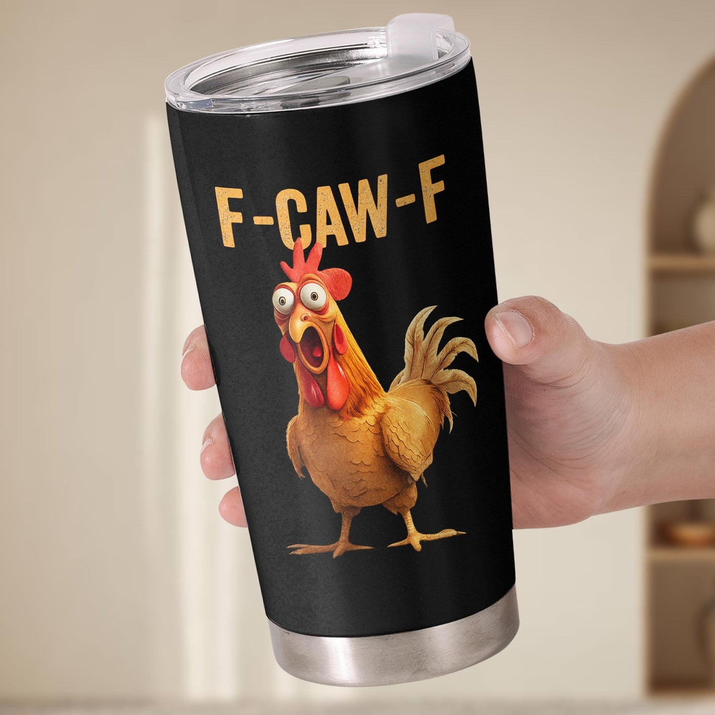 Funny "F-CAW-F" Chicken Tumbler (20oz) - Sarcastic Rooster Stainless Steel Travel Mug - Humorous Gift for Coworkers & Friends