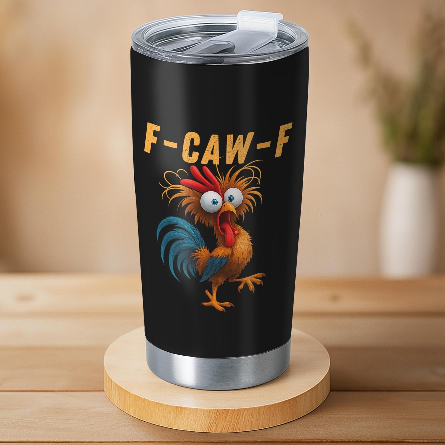 Funny "F-CAW-F" Chicken Tumbler (20oz) - Sarcastic Rooster Stainless Steel Travel Mug - Humorous Gift for Coworkers & Friends