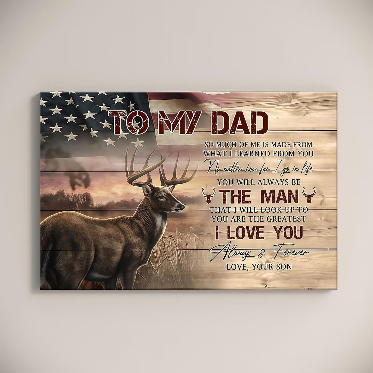 To My Dad From Son - Sentimental Canvas Wall Art with Touching Poem - Vintage Style Gift for Father's Day & Birthday (Ready to Hang)