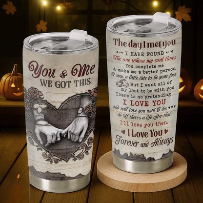 "You & Me We Got This" Skeleton Pinky Promise Tumbler (20oz) - Romantic Poem Gift for Couple - Gothic Anniversary & Valentine's Day