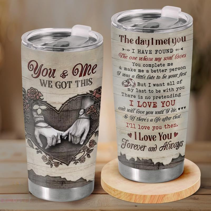 "You & Me We Got This" Skeleton Pinky Promise Tumbler (20oz) - Romantic Poem Gift for Couple - Gothic Anniversary & Valentine's Day
