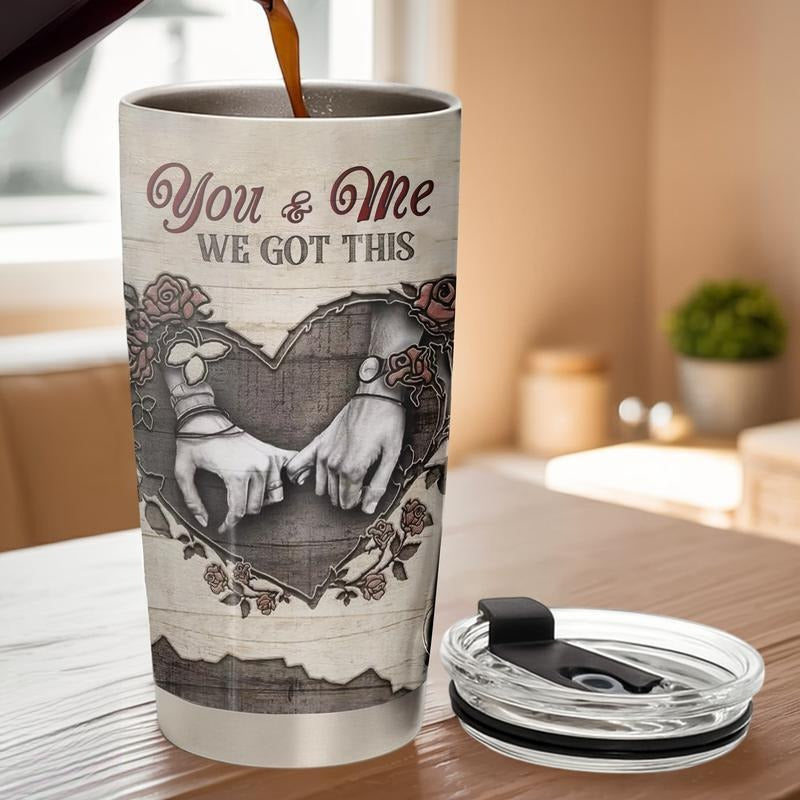 "You & Me We Got This" Skeleton Pinky Promise Tumbler (20oz) - Romantic Poem Gift for Couple - Gothic Anniversary & Valentine's Day