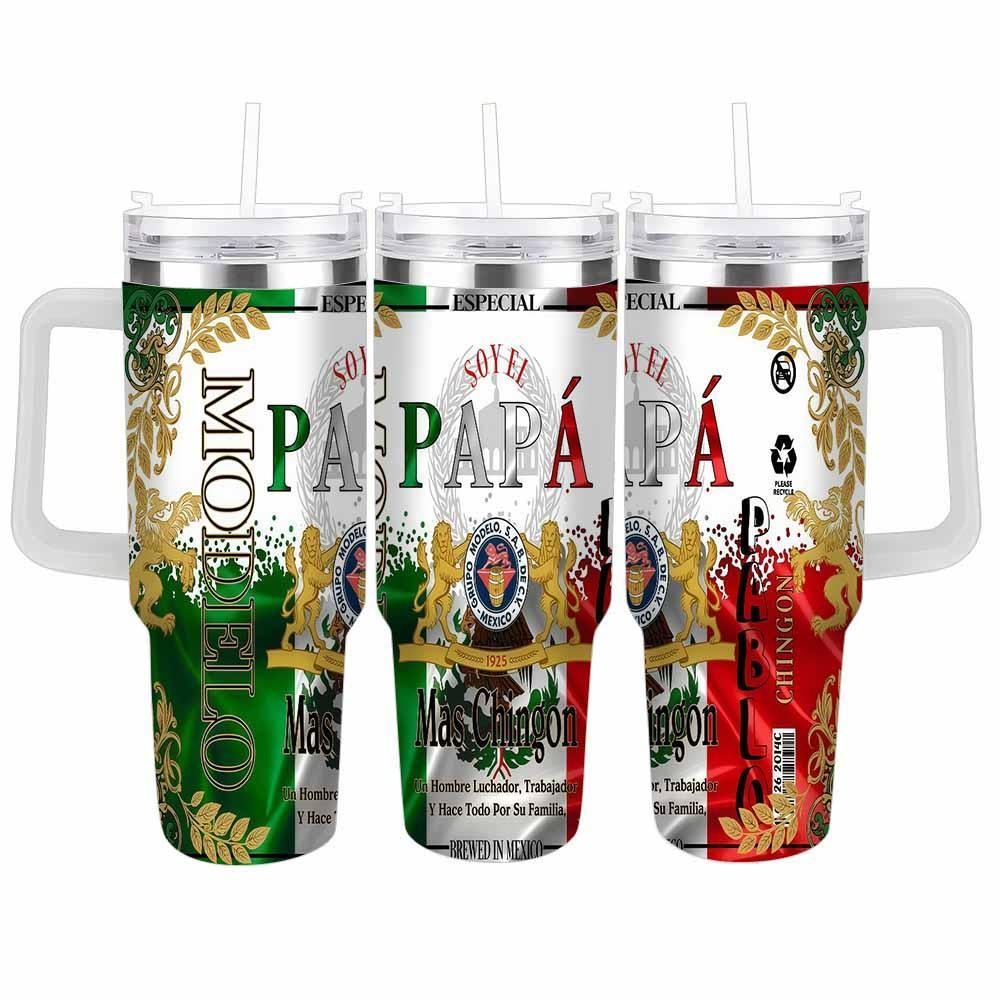 Mexican Heritage Flag Beer Inspired Insulated Stainless Steel Tumbler - 20oz/30oz/40oz