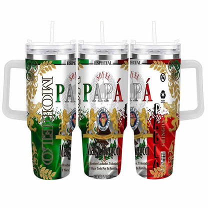 Mexican Heritage Flag Beer Inspired Insulated Stainless Steel Tumbler - 20oz/30oz/40oz