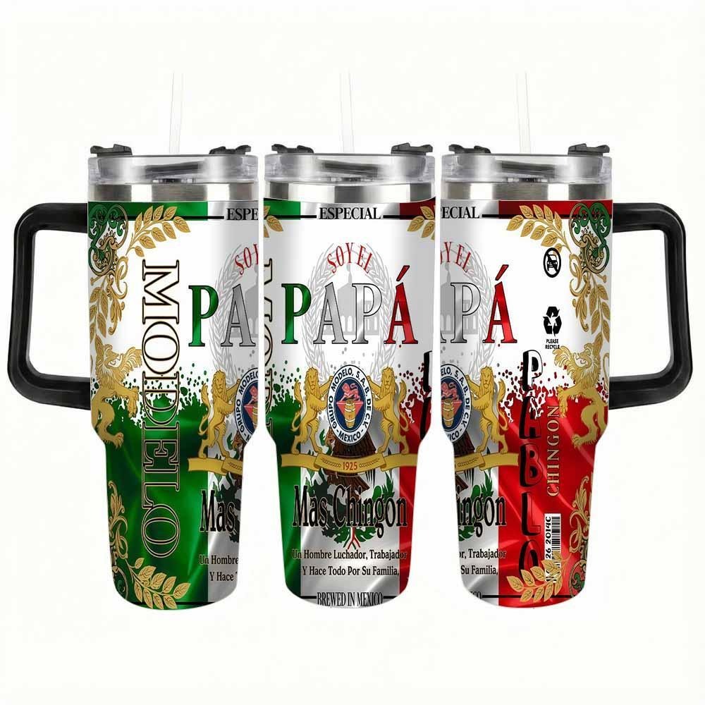 Mexican Heritage Flag Beer Inspired Insulated Stainless Steel Tumbler - 20oz/30oz/40oz
