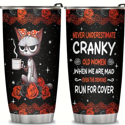 Cat Lover Funny Cranky Old 20oz Insulated Stainless Steel Tumbler