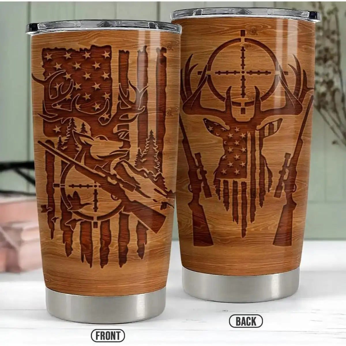 USA 250th Anniversary Hunting Wood Style 20oz Insulated Stainless Steel Tumbler