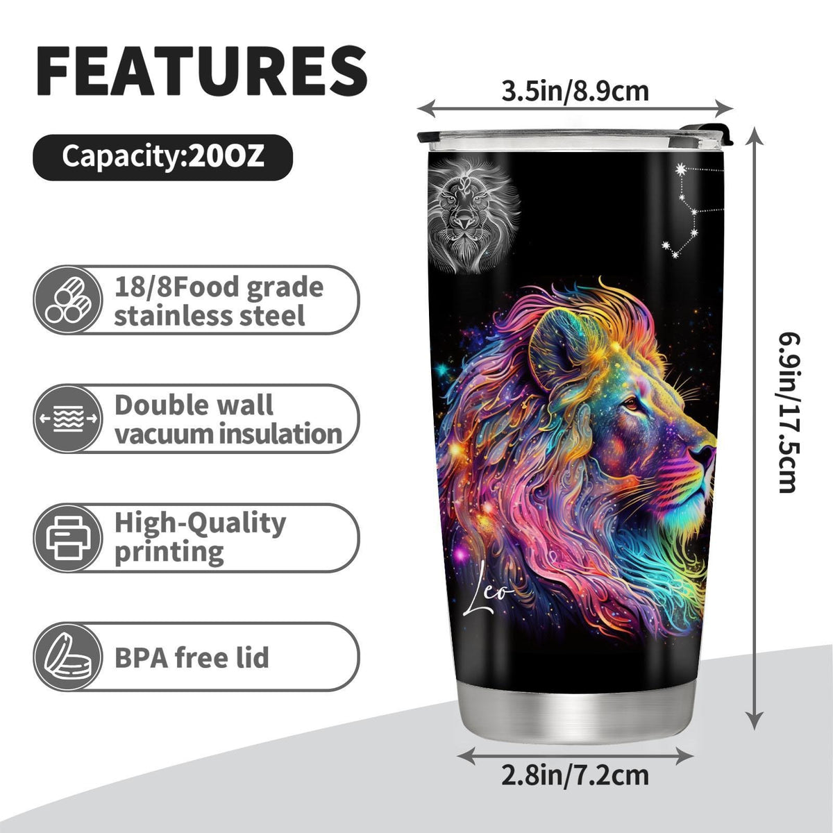 Zodiac Constellation Iced Tea Count 20oz Insulated Stainless Steel Tumbler