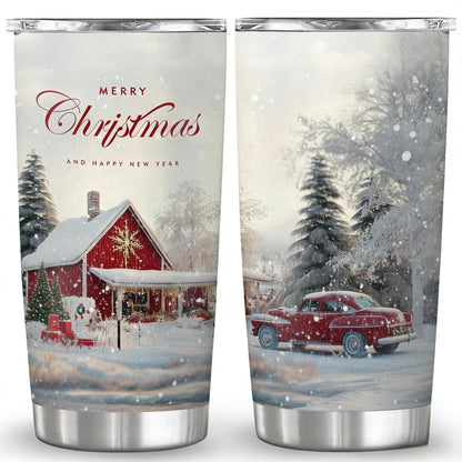 Snowy Christmas Cottage 20oz Insulated Stainless Steel Tumbler