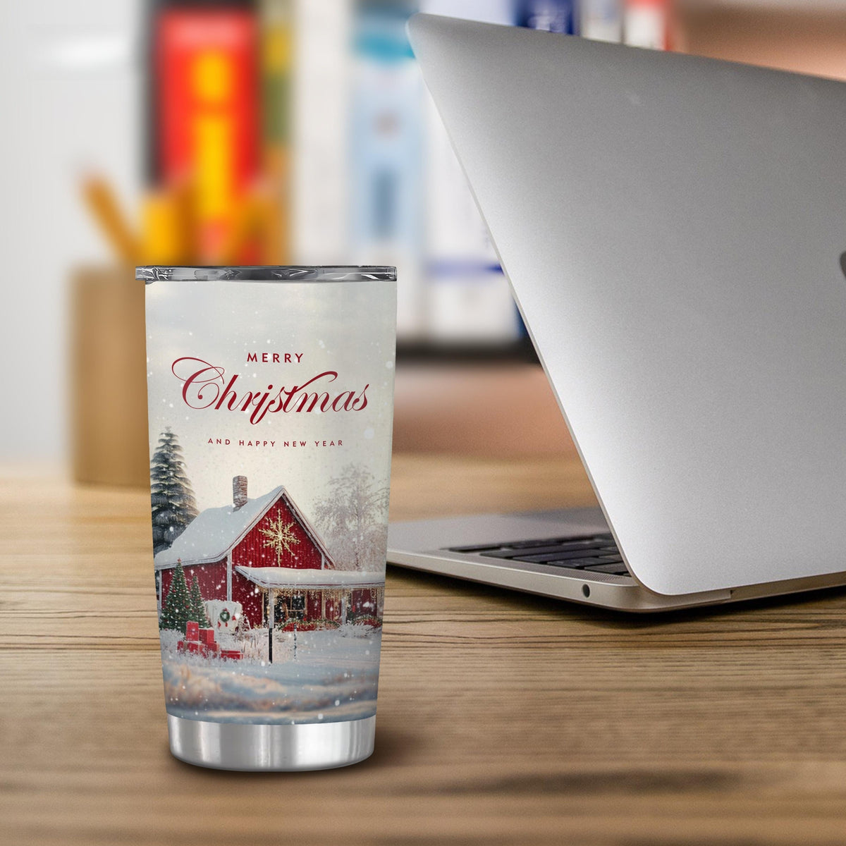 Snowy Christmas Cottage 20oz Insulated Stainless Steel Tumbler