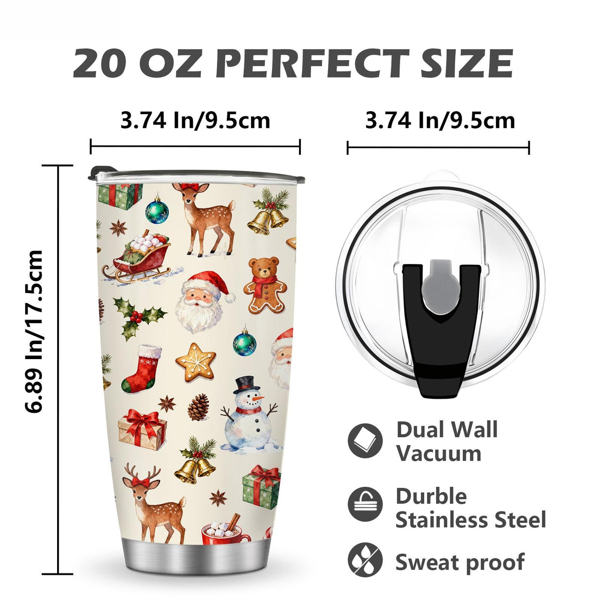 Christmas Reindeer 20oz Insulated Stainless Steel Tumbler