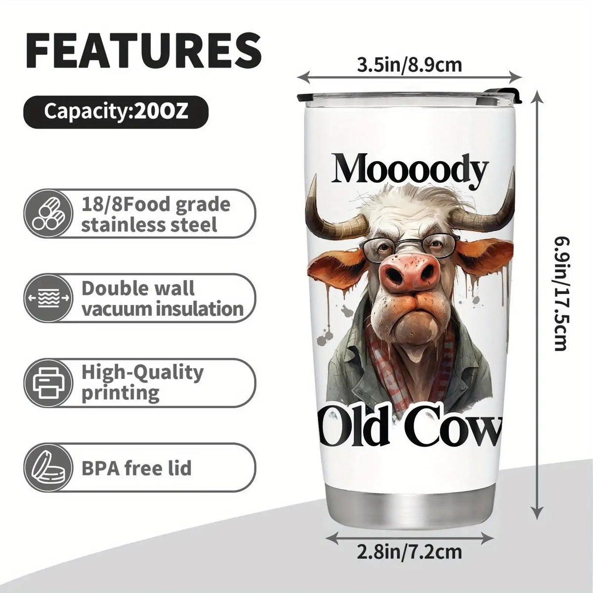Moooody 20oz Insulated Stainless Steel Tumbler - Gift for Coworker