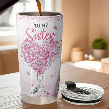 Sister Forever Friend Pink Butterflies 20oz Insulated Stainless Steel Tumbler