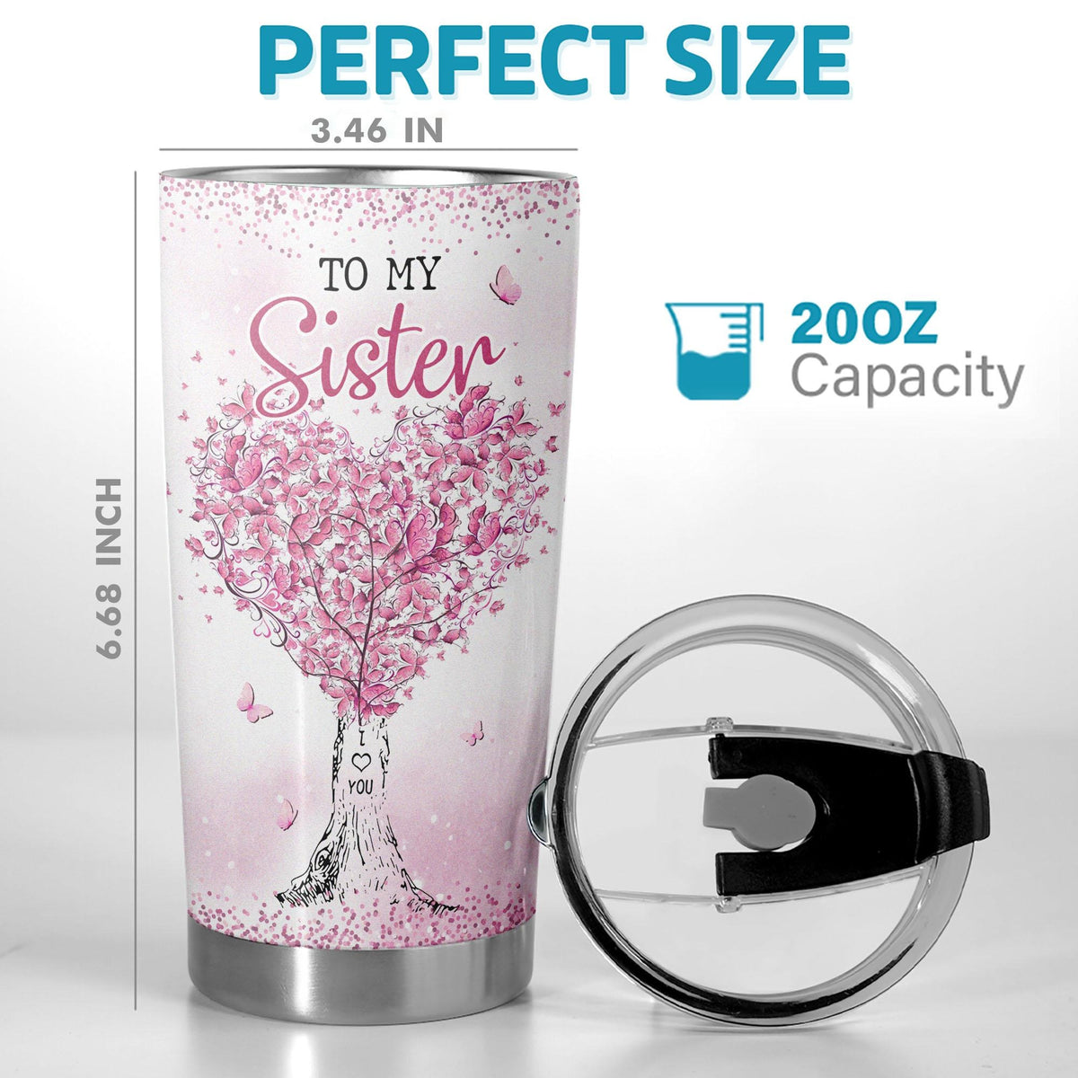 Sister Forever Friend Pink Butterflies 20oz Insulated Stainless Steel Tumbler