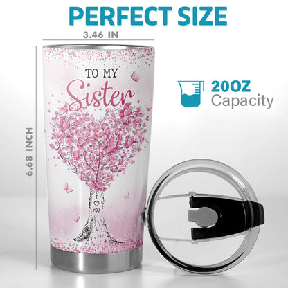 Sister Forever Friend Pink Butterflies 20oz Insulated Stainless Steel Tumbler