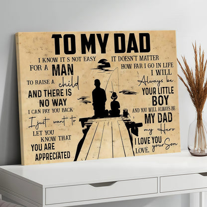 To My Dad From Son - Sentimental Canvas Wall Art with Touching Poem - Vintage Style Gift for Father's Day & Birthday (Ready to Hang)