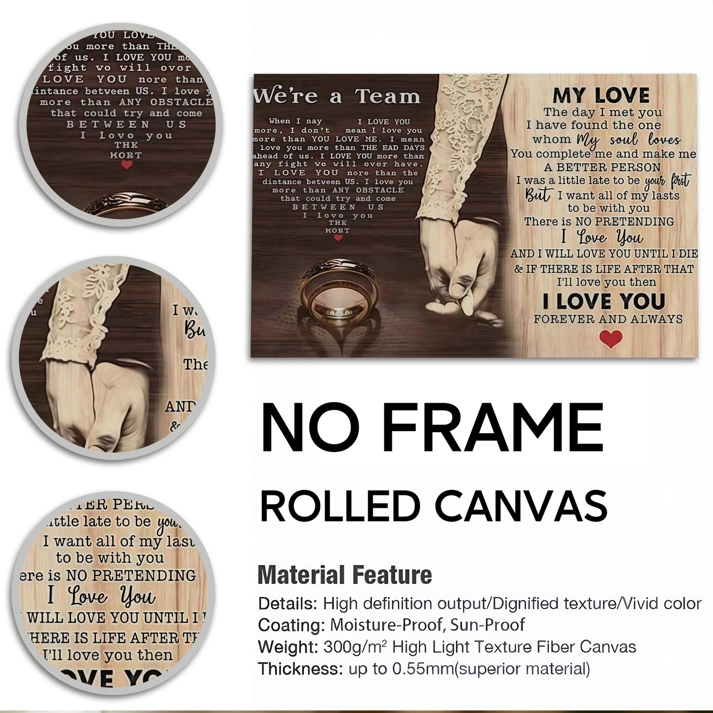 "We're a Team" Romantic Couple Canvas Wall Art - Anniversary Gift for Husband & Wife - Rustic Bedroom Decor (Ready to Hang)