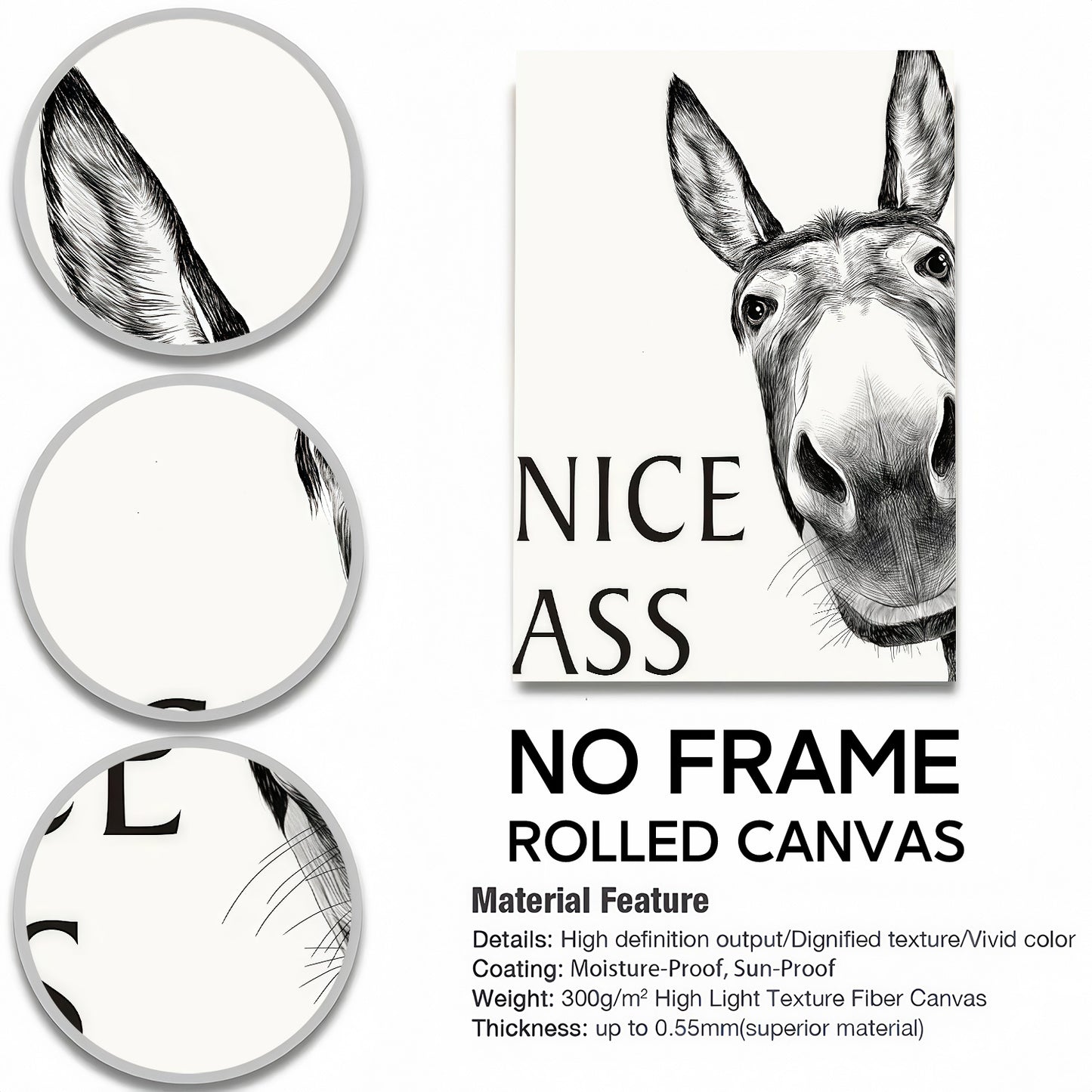 Funny Bathroom Wall Art Collection - Humor Animal & Famous Art Parody - Donkey, Cat, Mona Lisa & More (Restroom Decor)