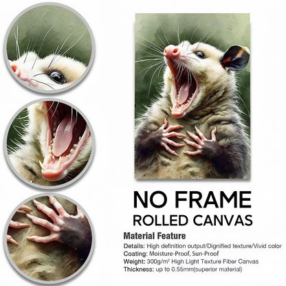 Funny Opossum Wall Art Collection - "Unhinged" Animal Memes & Canvas Prints - Chaotic Trash Cat Decor