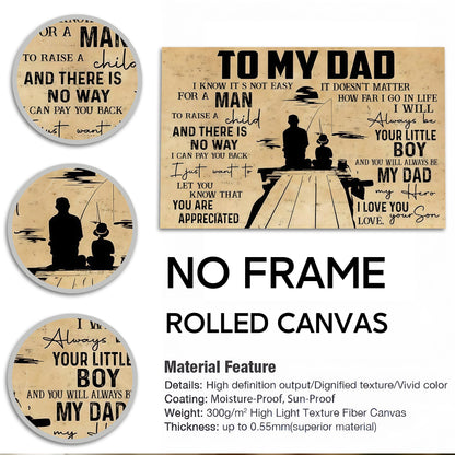 To My Dad From Son - Sentimental Canvas Wall Art with Touching Poem - Vintage Style Gift for Father's Day & Birthday (Ready to Hang)