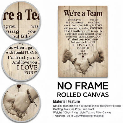 "We're a Team" Romantic Couple Canvas Wall Art - Anniversary Gift for Husband & Wife - Rustic Bedroom Decor (Ready to Hang)