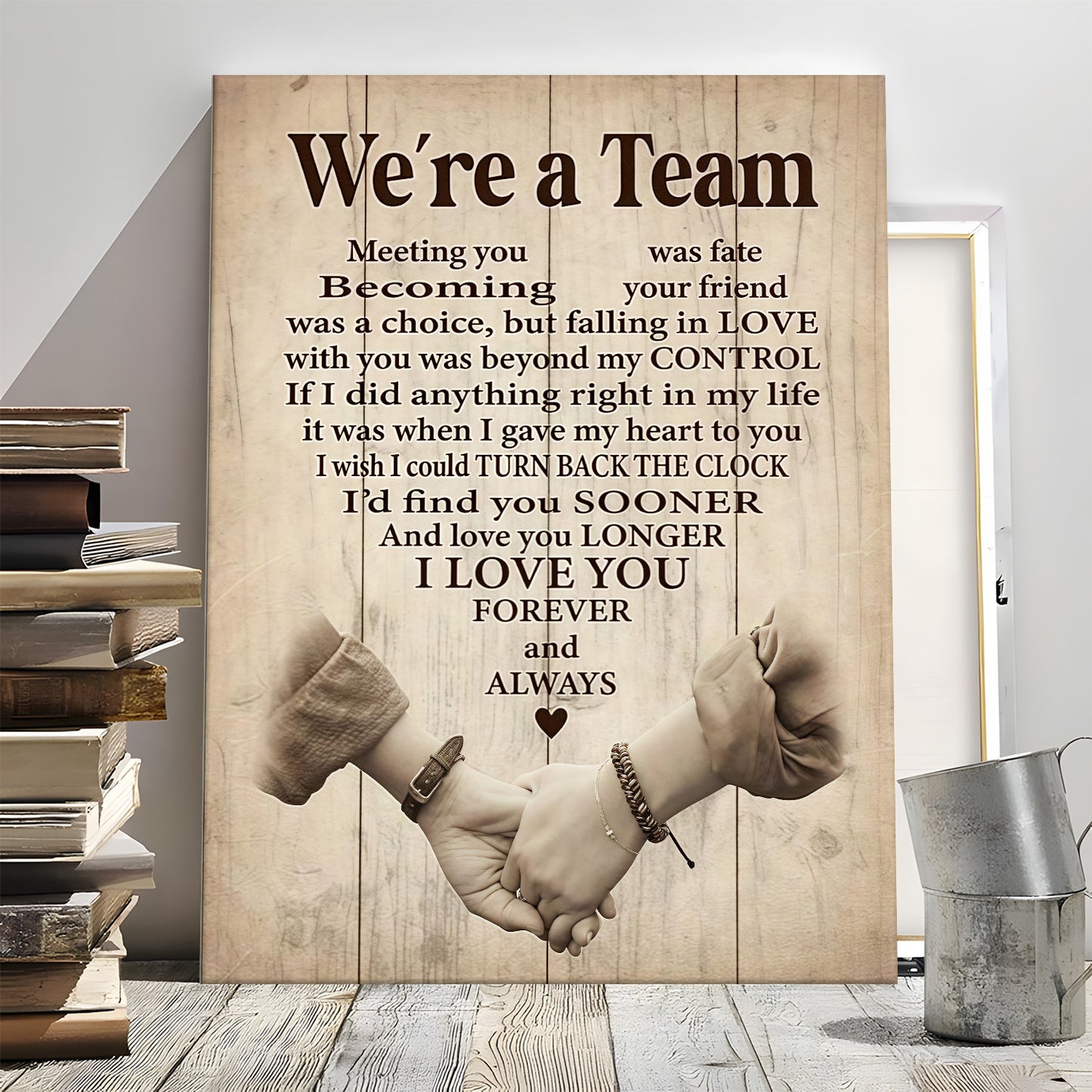 "We're a Team" Romantic Couple Canvas Wall Art - Anniversary Gift for Husband & Wife - Rustic Bedroom Decor (Ready to Hang)
