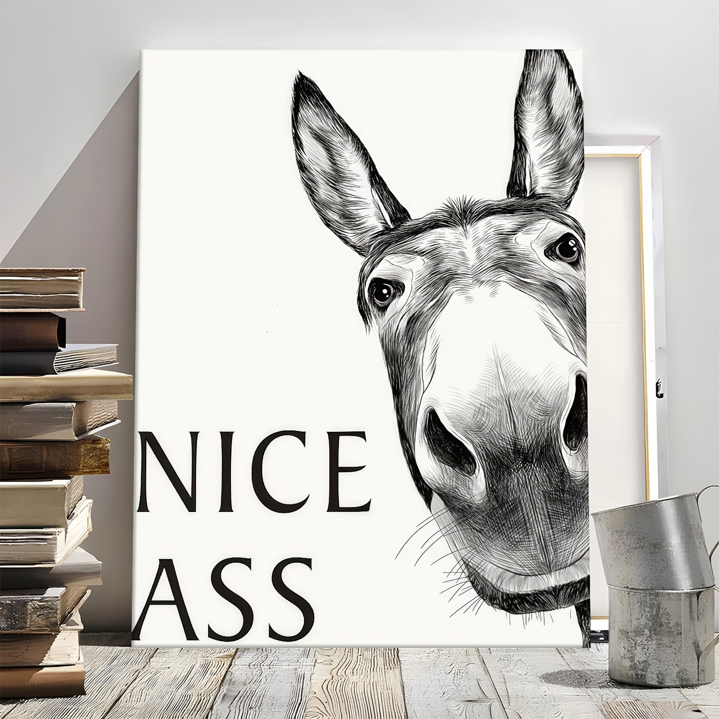 Funny Bathroom Wall Art Collection - Humor Animal & Famous Art Parody - Donkey, Cat, Mona Lisa & More (Restroom Decor)