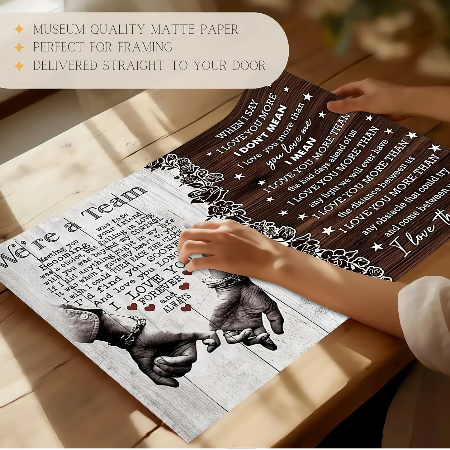 "We're a Team" Romantic Couple Canvas Wall Art - Anniversary Gift for Husband & Wife - Rustic Bedroom Decor (Ready to Hang)