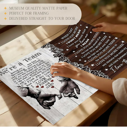 "We're a Team" Romantic Couple Canvas Wall Art - Anniversary Gift for Husband & Wife - Rustic Bedroom Decor (Ready to Hang)