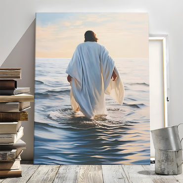 Modern Abstract Ocean Christian Wall Art - Blue Sea & Faith Canvas Print - Contemporary Bible Inspired Decor