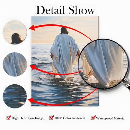 Modern Abstract Ocean Christian Wall Art - Blue Sea & Faith Canvas Print - Contemporary Bible Inspired Decor