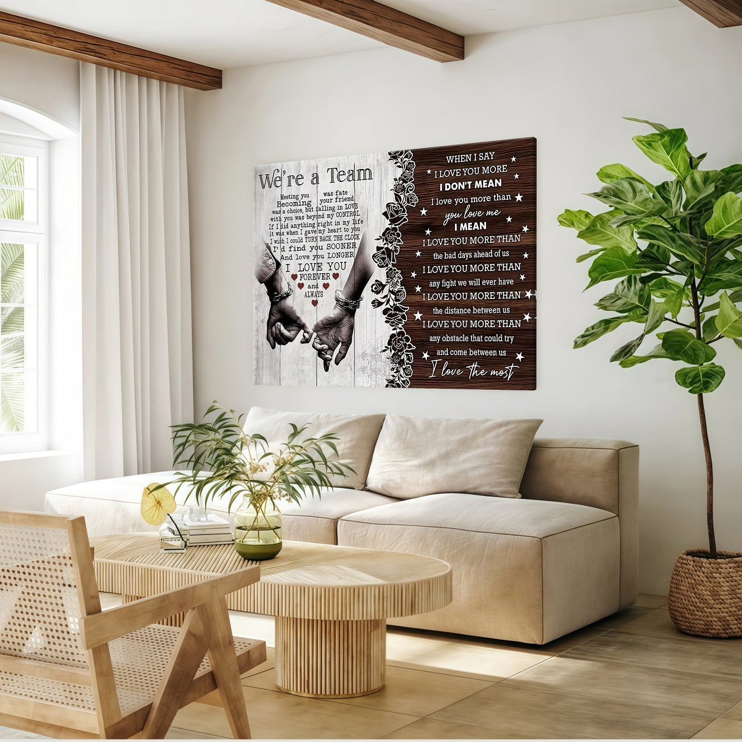 "We're a Team" Romantic Couple Canvas Wall Art - Anniversary Gift for Husband & Wife - Rustic Bedroom Decor (Ready to Hang)