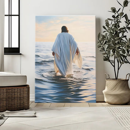 Modern Abstract Ocean Christian Wall Art - Blue Sea & Faith Canvas Print - Contemporary Bible Inspired Decor