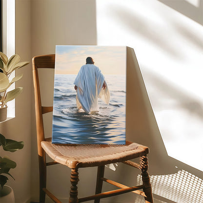 Modern Abstract Ocean Christian Wall Art - Blue Sea & Faith Canvas Print - Contemporary Bible Inspired Decor