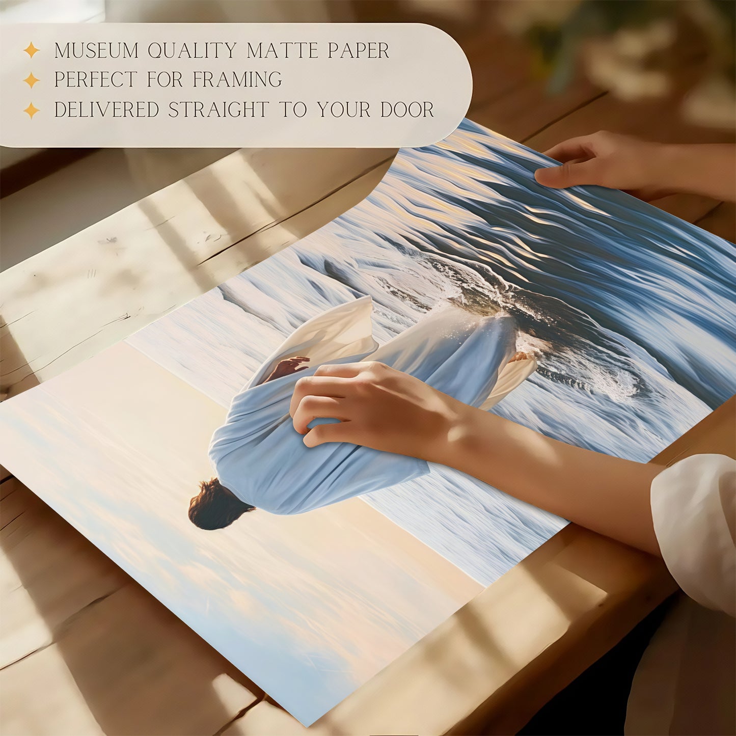 Modern Abstract Ocean Christian Wall Art - Blue Sea & Faith Canvas Print - Contemporary Bible Inspired Decor