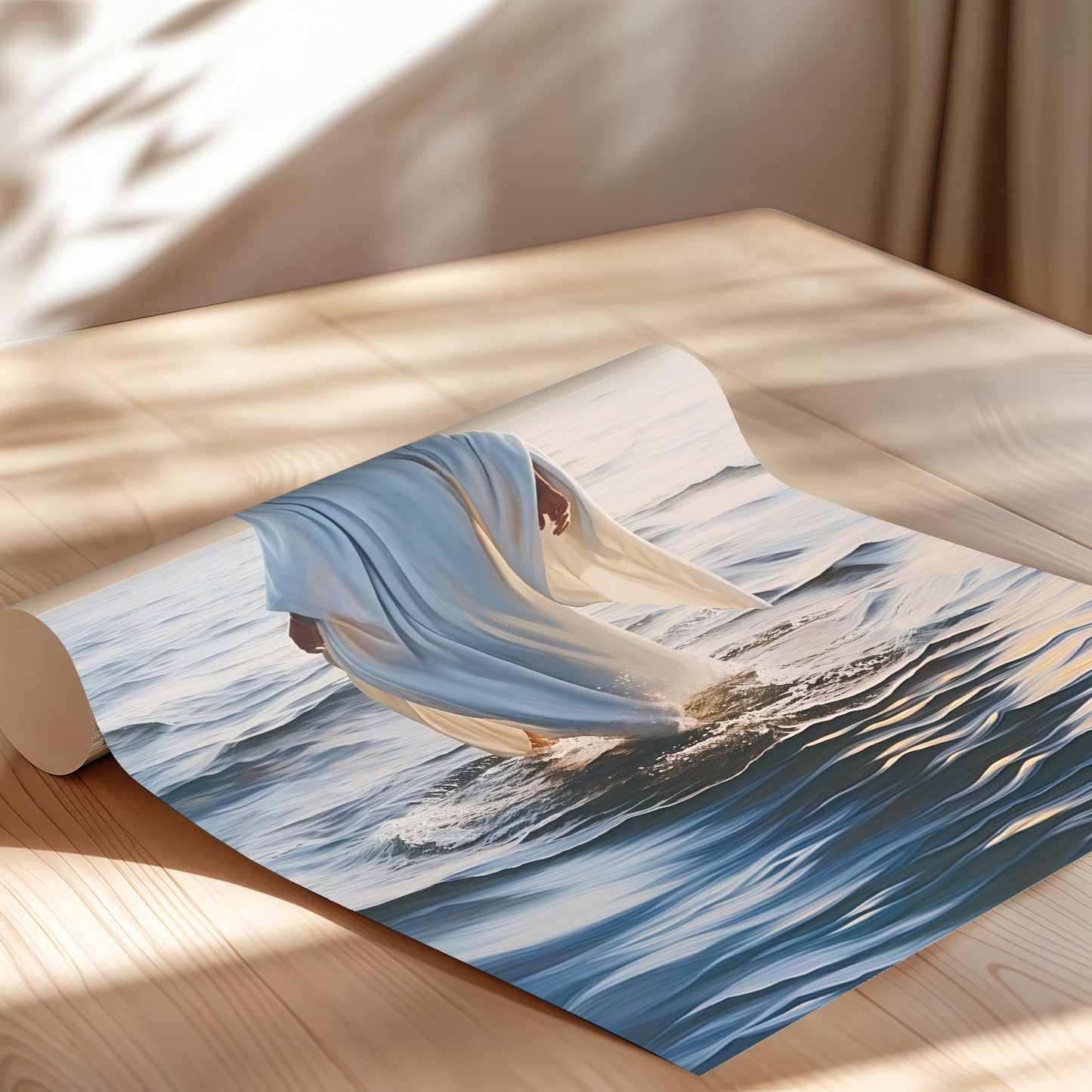 Modern Abstract Ocean Christian Wall Art - Blue Sea & Faith Canvas Print - Contemporary Bible Inspired Decor