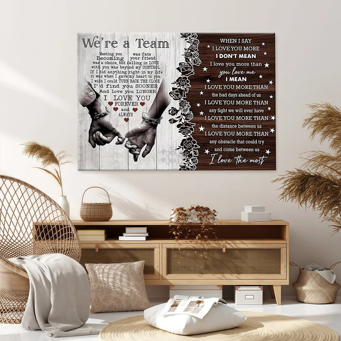 "We're a Team" Romantic Couple Canvas Wall Art - Anniversary Gift for Husband & Wife - Rustic Bedroom Decor (Ready to Hang)