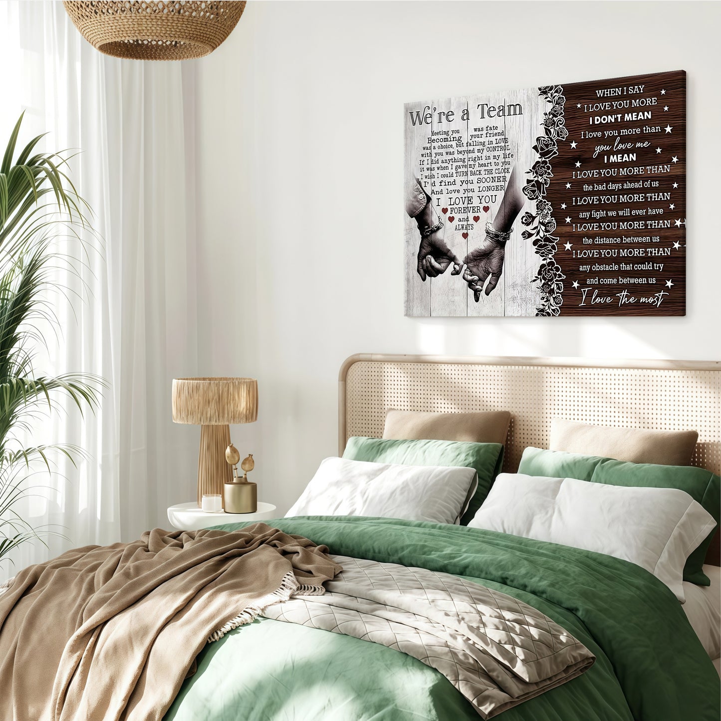 "We're a Team" Romantic Couple Canvas Wall Art - Anniversary Gift for Husband & Wife - Rustic Bedroom Decor (Ready to Hang)