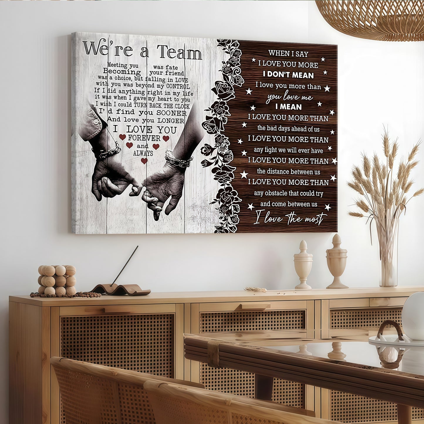 "We're a Team" Romantic Couple Canvas Wall Art - Anniversary Gift for Husband & Wife - Rustic Bedroom Decor (Ready to Hang)