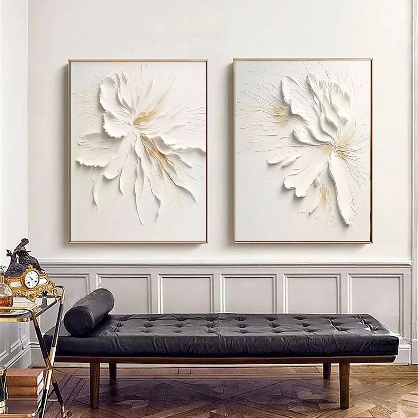 3D Heavy Texture White Floral Diptych CZ0092 - Viral Wall Art
