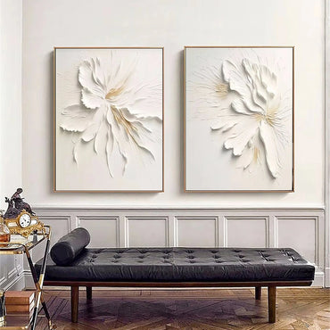 3D Heavy Texture White Floral Diptych CZ0092 - Viral Wall Art
