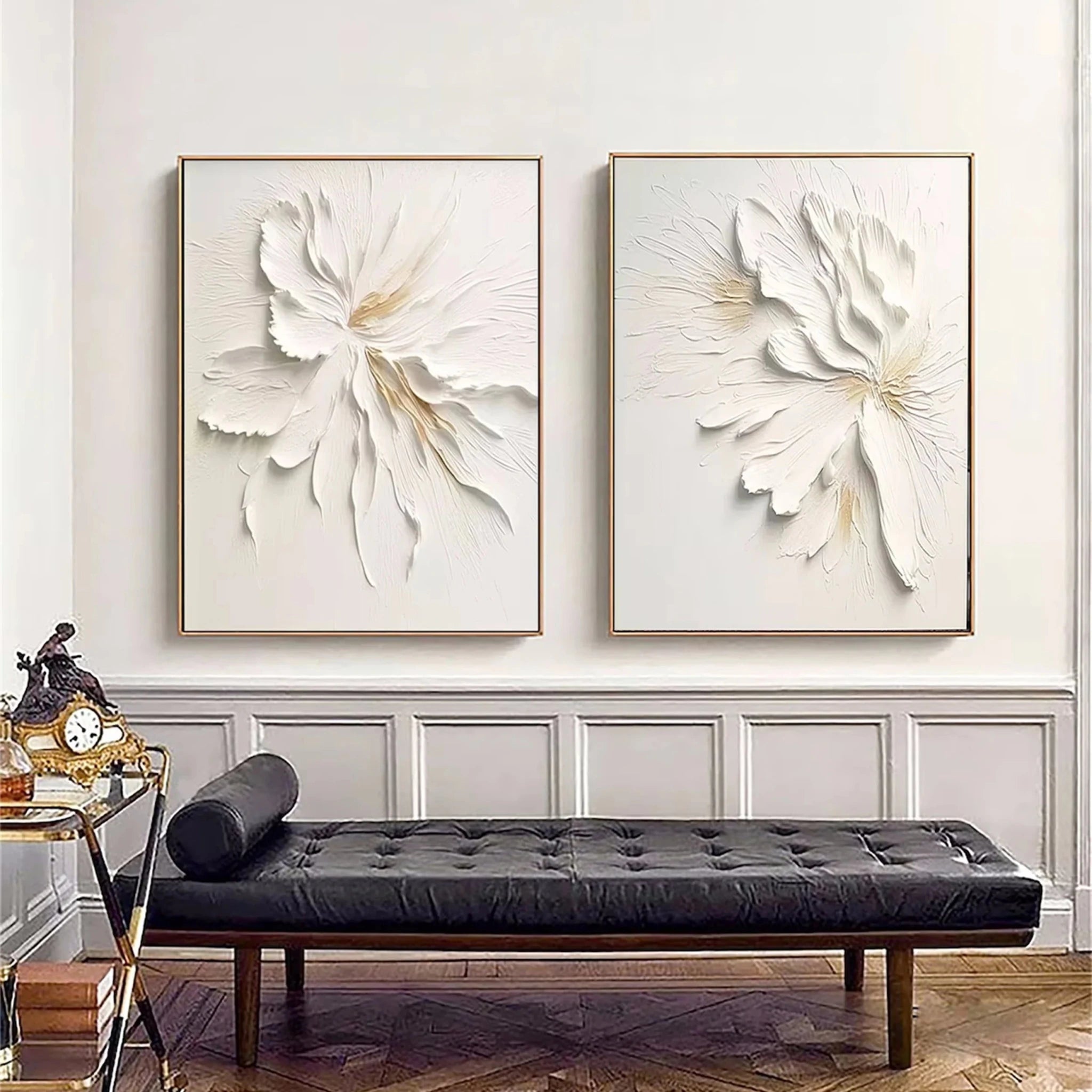 3D Heavy Texture White Floral Diptych CZ0092 - Viral Wall Art